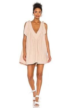 L’Academie Maelys Nude Tie Shoulder V-Neck Sleeveless Shift Mini Dress Size S